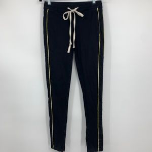 Kayden K womens small pants black twill jogger ankle zip gold side trim distress
